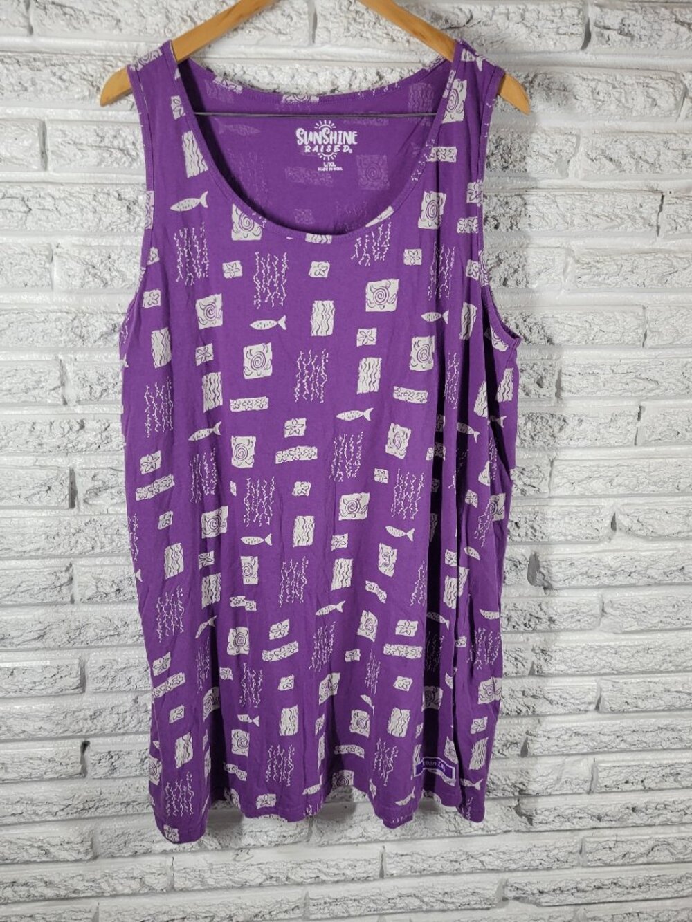 Sunshine Raised Ocean City Purple Fish Sea Life L/XL Dress Coverup PUR41E